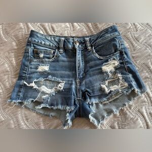 American Eagle Super Stretch Women Sz 2 Ripped 9”Hi Rise Shortie Cut Off Short